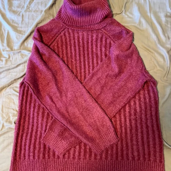 Free People Raspberry Ribbed Turtleneck Sweater