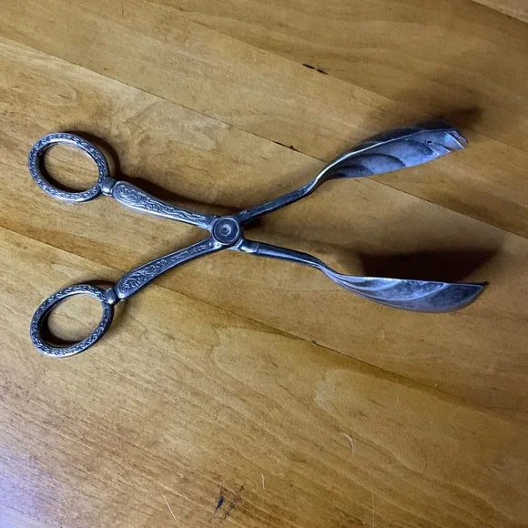 Vintage Ornate Silver Serving Tongs‎ with Spoon and Fork Serving Utensils