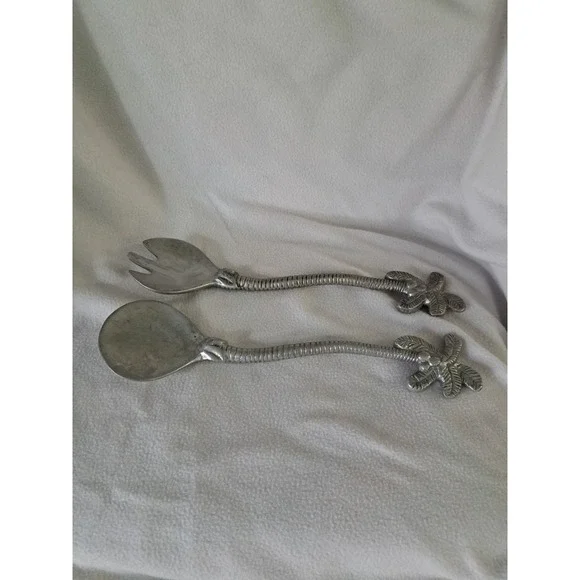 VTG Salad Serving Fork Spoon Palm Tree‎ Coconut Mariposa Heavy Cast Aluminum