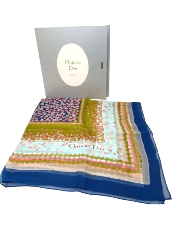 Christian Dior Vintage Floral Silk Stole Scarf In Original Envelope Box Package