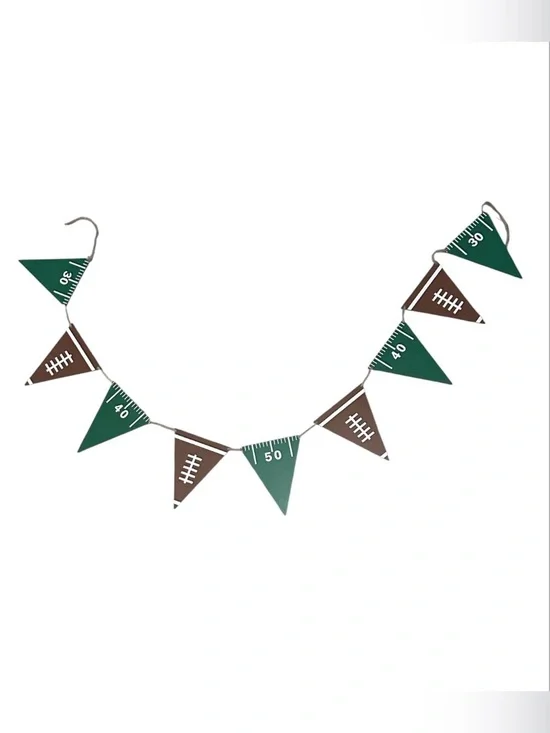 Wooden Football-Themed Green and Brown Pennant Banner