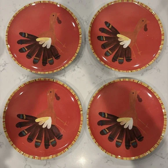 Set‎ of 4 Pottery Barn Kids Thanksgiving Plates Melamine 10