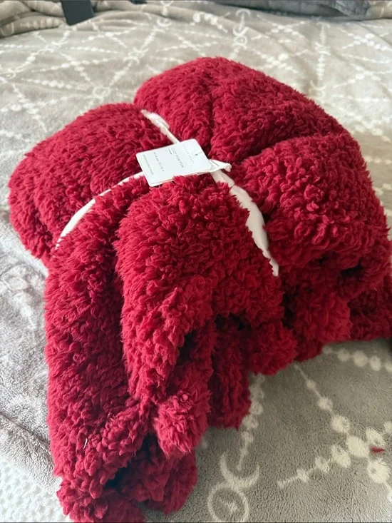 Pottery Barn Plush Red Sherpa Throw