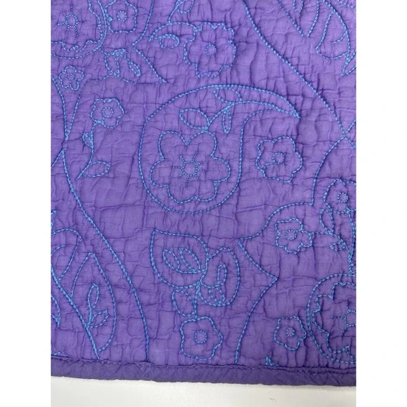 2 Pottery Barn Kids Quilted Standard Pillow Shams Tie‎ Purple Blue Aqua Floral