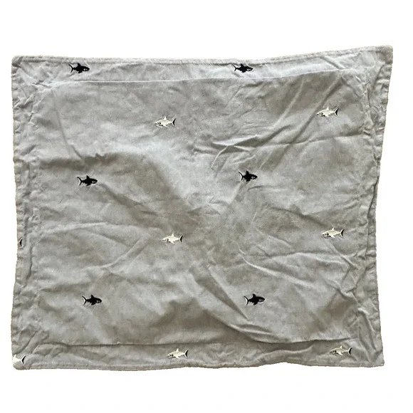 Rare HTF Pottery Barn Kids Oxford Embroidered Shark Pillowcase 26x20