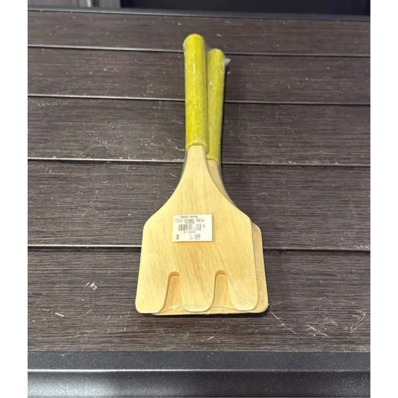 Tutto casa Cooks Wares 13in Wood Green‎ Handle Salad Servers Tongs Set