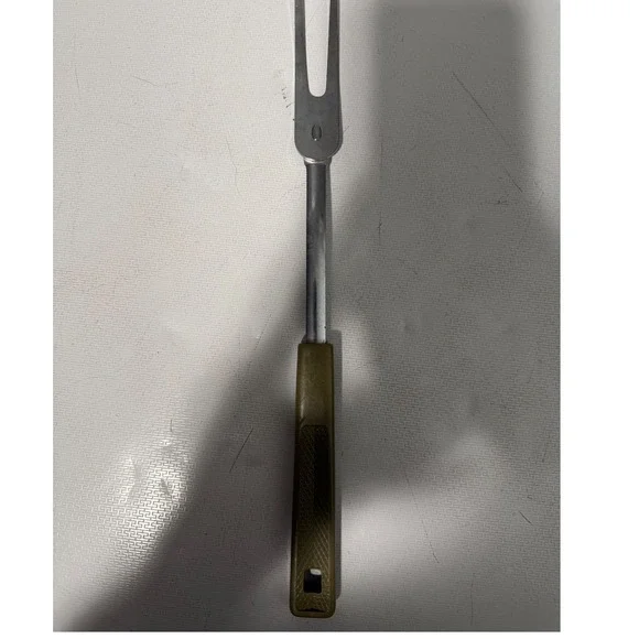 Vintage‎ Kitchen Utensil Carving Fork, Stainless Steel Olive Green Handle