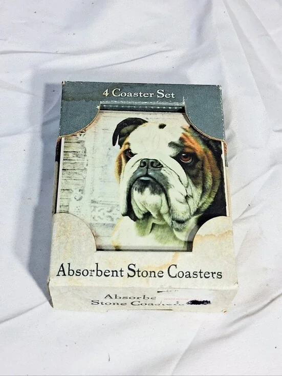 Set Of 4 NWT Robert May Super Absorbent 4 X 4 Bulldog Coasters