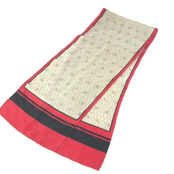 Dior Honeycomb Overall handle handkerchief Scarf silk Beige x Red x Black