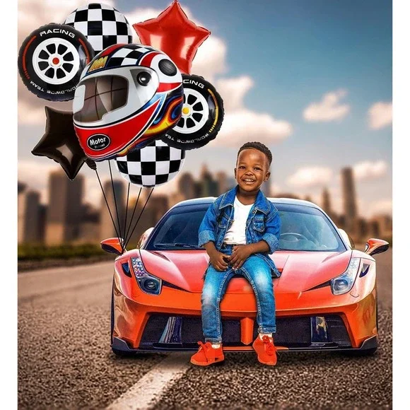 Race Car Tire Balloons Black White‎ Checkered Decor