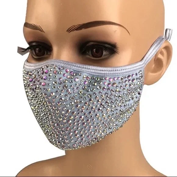 KIDS GRAY Rhinestone Bling Face Mask