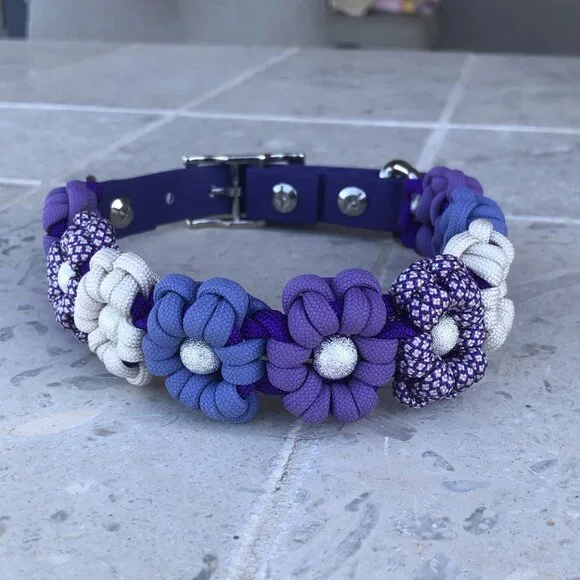 Purple Flower Dog Collar ~ Adjustable 14.5