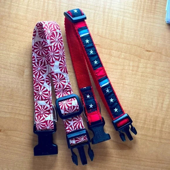 July 4th Holiday Dog collars Christmas peppermint swirls stars red blue SM-Med