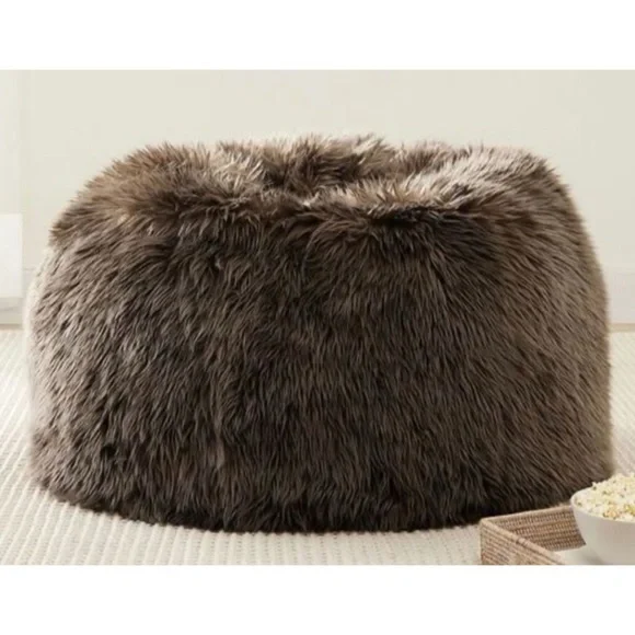 POTTERY BARN Luxe Faux Fur Beanbag in Mushroom COVER ONLY