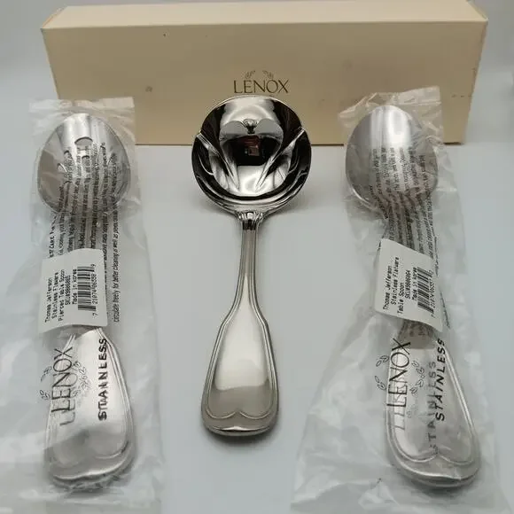 Lenox Thomas Jefferson Hostess Server 3pc Set 18/10 Stainless F1atware Korea NIB