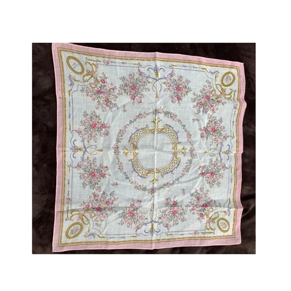 Dior Floral Patterned Scarf with Pink and Gold Accents.