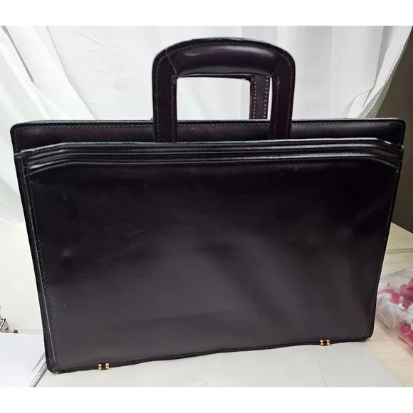 Mens Genuine‎ Leather Briefcase Dark Brown Classic Business Travel Laptop Bag