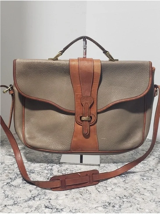 Dooney & Bourke Vintage All weather Taupe and Tan Two-Tone Leather Briefcase