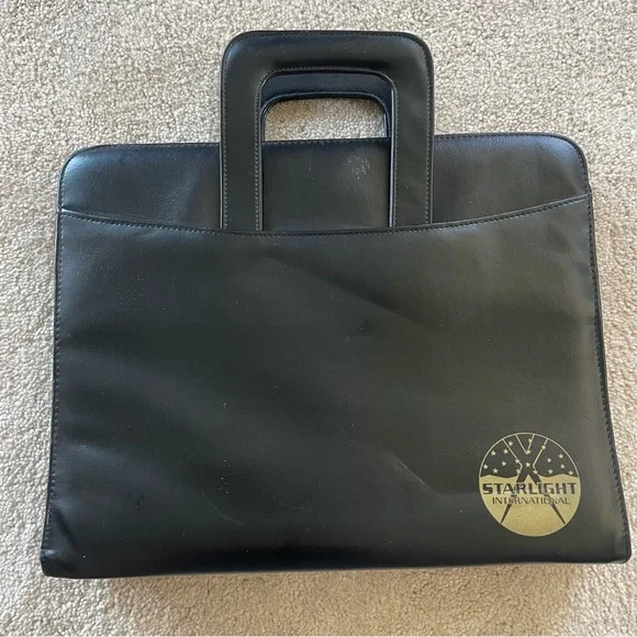Vintage Starlight International Portfolio Black Vinyl Gold Logo Bifold Handles