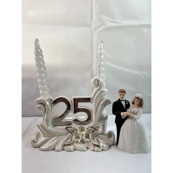 Norcrest Golden Dogwood 25th Anniversary Candle Holder W/2 Candle Lefton Figurin
