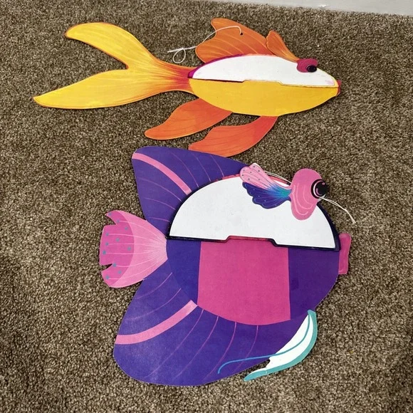 VTG Lot Of 2 Amscan Hanging Fish Goldfish Ocean Decor Honeycomb Tissue Tiki