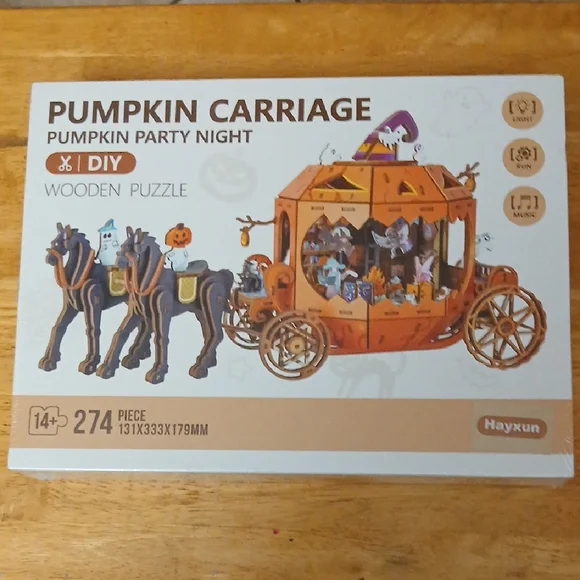 Pumpkin Carriage DIY Wooden Puzzle - Orange and Black