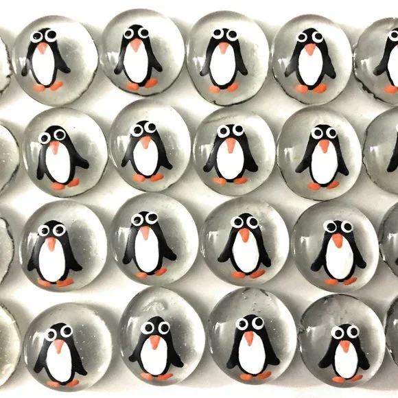 Hand Painted Penguins Hand Painted Glass Gems Party Favor Decorations -Set of 24