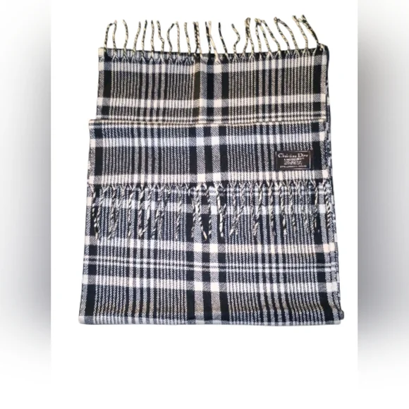 Christian Dior Black and White Plaid Scarf Nwot