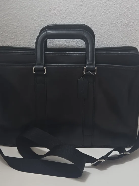 Coach Black Nylon & Leather Briefcase with Adjustable Strap