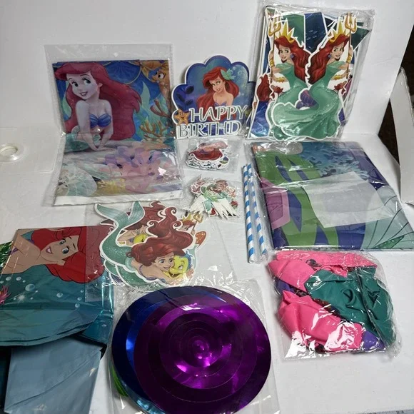 Disney Ariel Birthday Party Decoration Backdrop‎ Tablecloth Balloons #1