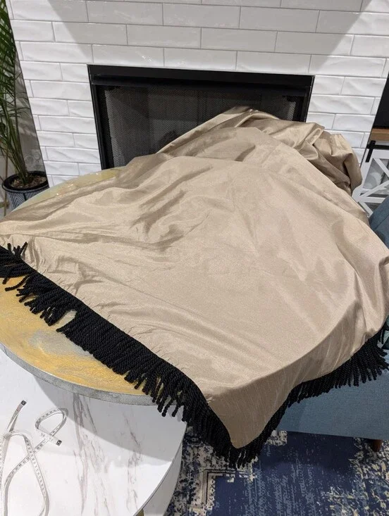 Custom Tan Silky Satin Event Table Drape Panel For Table Skirting Lined 340x55