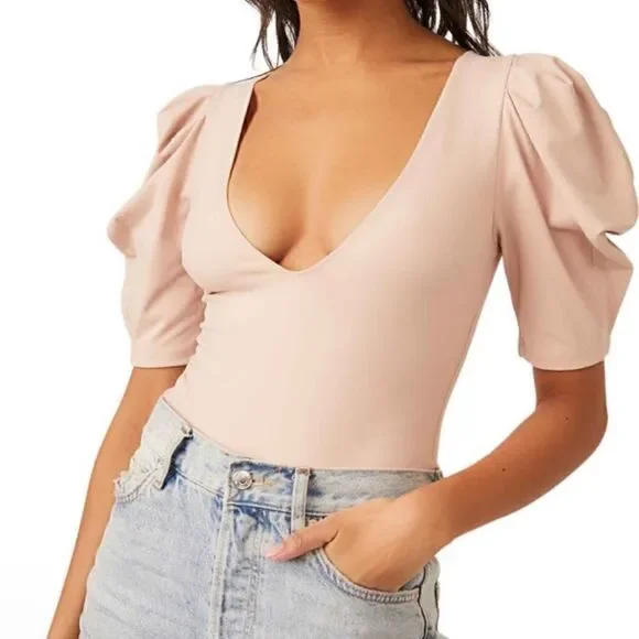Free People Va Va Voop Puffed Sleeve Bodysuit