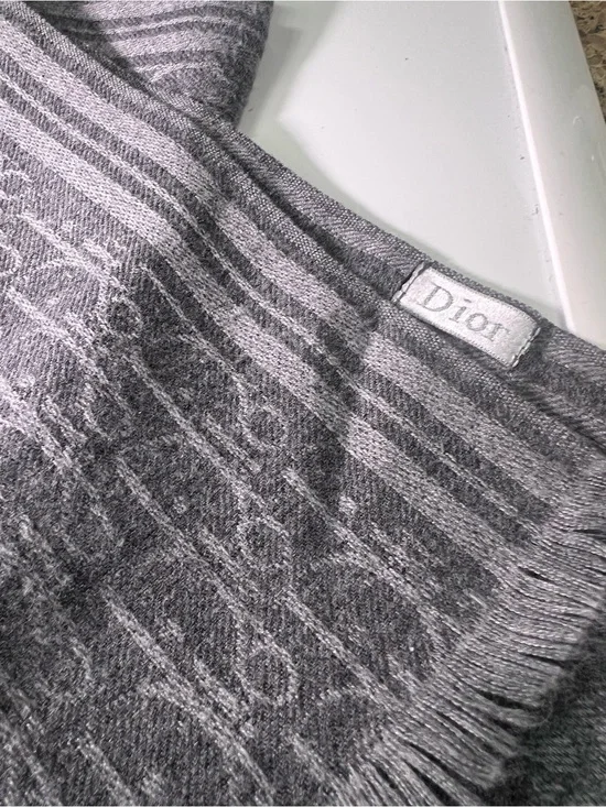 Dior Gray Cashmere Monogram Scarf