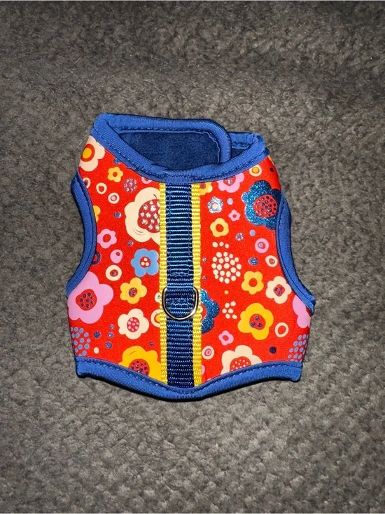 Bright Floral Dog Harness Vest - Red & Blue