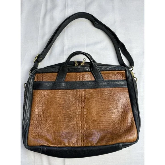 Vintage MacClay Leather Design Embossed Leather Two Tone Lg Briefcase Laptop Bag