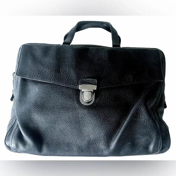 Men's Black Leather Briefcase Bag - Classic Professional Carry