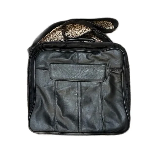 Black Leather Messenger Laptop Bag