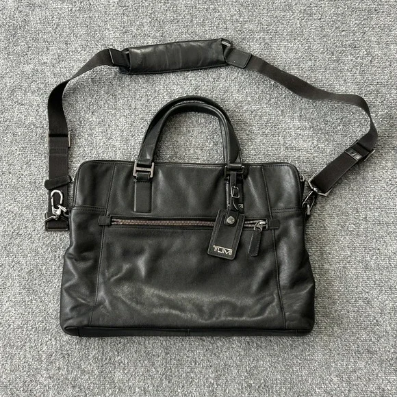 Tumi Dover Slim Leather Briefcase 68516D Black Laptop Bag Business Work