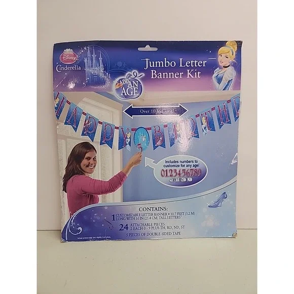 Disney Cinderella Add An Age Jumbo Letter Banner Kit Happy Birthday Supplies