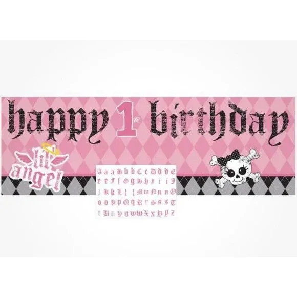First Angel Pink Little Girl Argyle 1st Birthday Decoration 60”‎ Party Banner