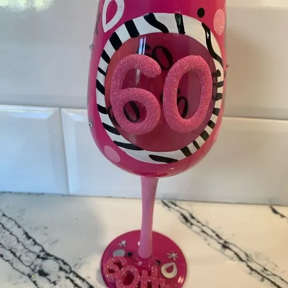Pink 60th Birthday Party Decoration Wine Glass
