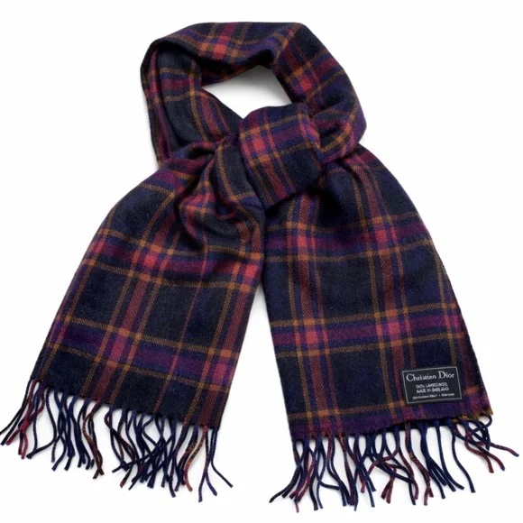 Christian Dior lambswool plaid scarf
