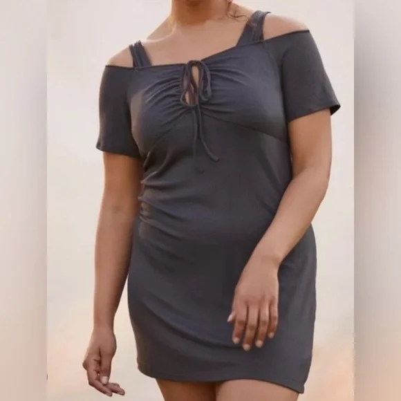 Free People Charcoal Gray Off-Shoulder Mini Dress