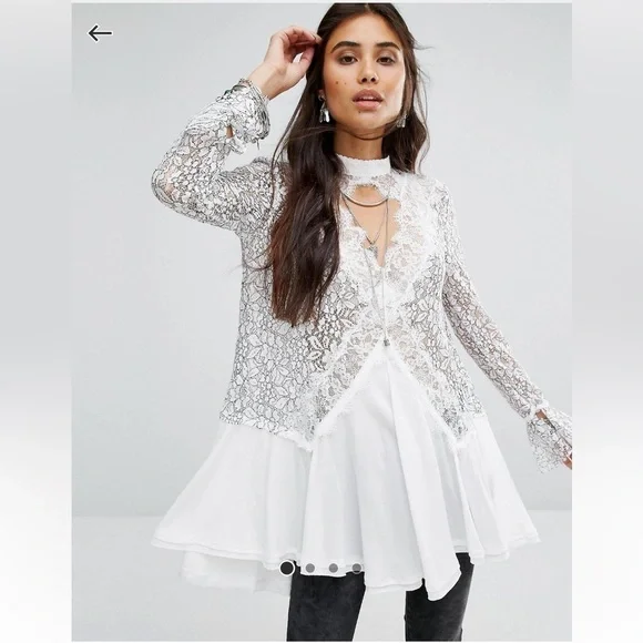 Free People Tell Tale Cutout lace tunic ivory top