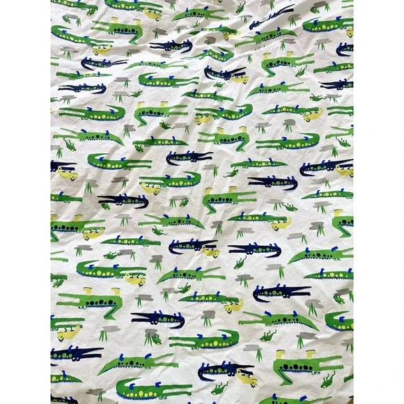 Pottery Barn Kids Alligator Lizard White Green Fitted Sheet Twin Sz 39x75
