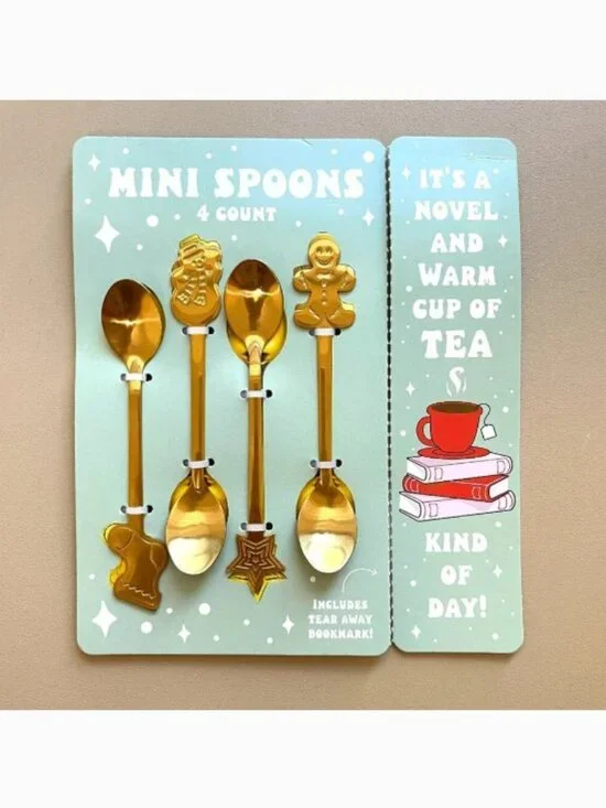 Mini Spoons Christmas Holiday Theme Set of 4 Gold Coffee Dessert New