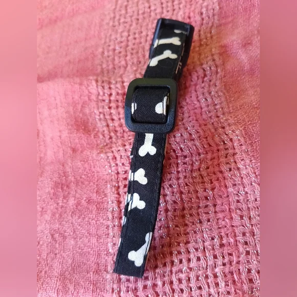 Black Dog Collar With White Bones. Size S Or XS