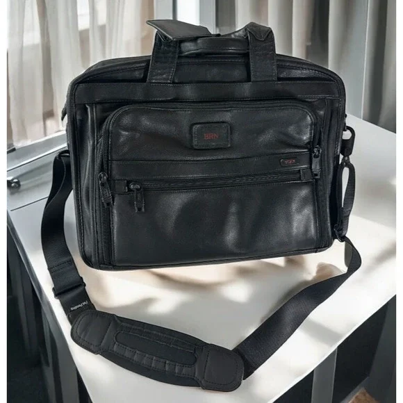 Tumi T-Pass Organizer Brief Soft Napa Leather Laptop Expandable Bag PERSONALIZED