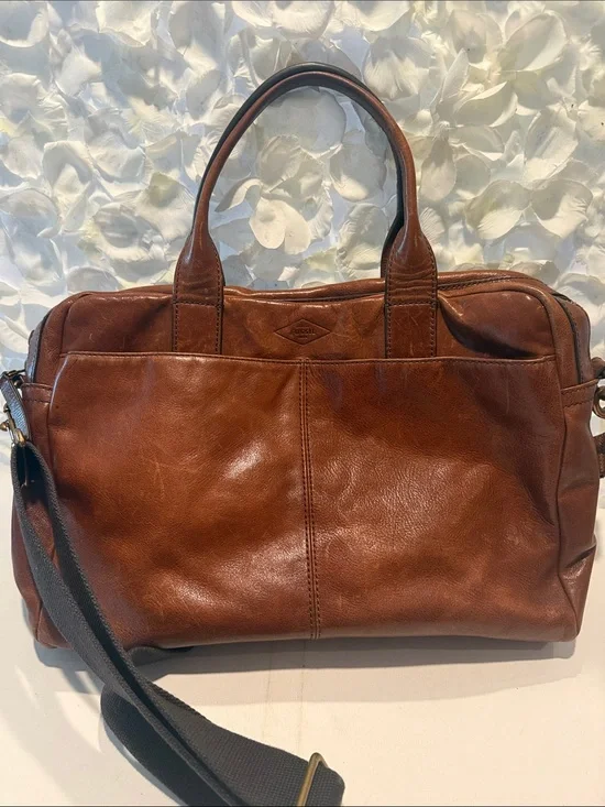 Fossil Brown Leather Briefcase with Removable Strap