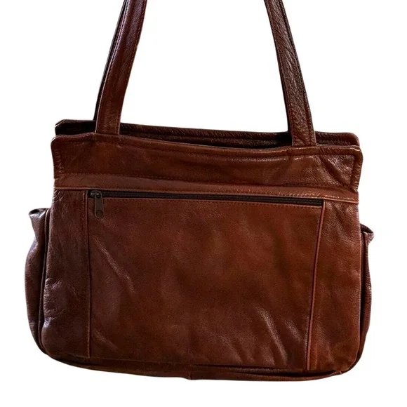 Vntg Lopez Camacho Travel Briefcase Bag Mexico Brown Leather Triple‎ Organizer